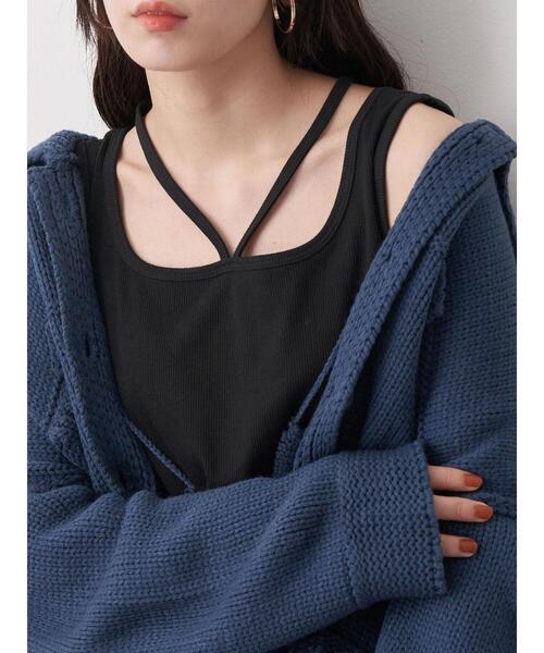 earth music&ecology（アースミュージックアンドエコロジー）の「クロスレイヤードタンクトップ（タンクトップ・レディース・ブルー/アイボリー/ブラック/ダークブラウン・S/M）」の6枚目の写真