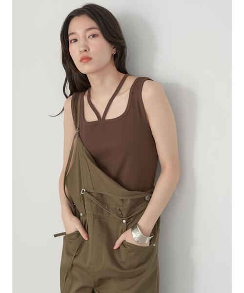 earth music&ecology（アースミュージックアンドエコロジー）の「クロスレイヤードタンクトップ（タンクトップ・レディース・ブルー/アイボリー/ブラック/ダークブラウン・S/M）」の7枚目の写真
