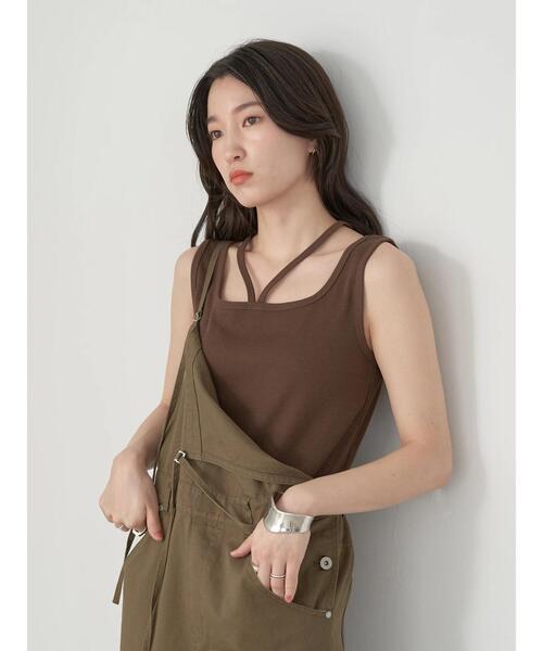 earth music&ecology（アースミュージックアンドエコロジー）の「クロスレイヤードタンクトップ（タンクトップ・レディース・ブルー/アイボリー/ブラック/ダークブラウン・S/M）」の13枚目の写真