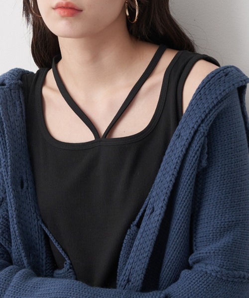 earth music&ecology（アースミュージックアンドエコロジー）の「クロスレイヤードタンクトップ（タンクトップ・レディース・ブルー/アイボリー/ブラック/ダークブラウン・S/M）」の3枚目の写真