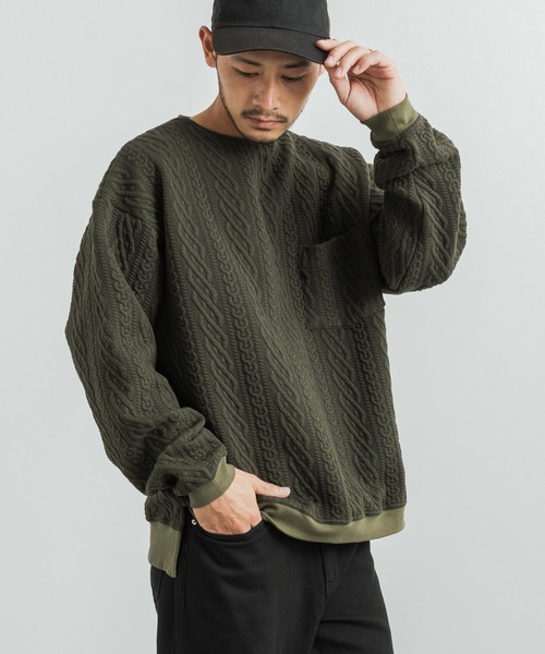 Audience(オーディエンス)の「日本製 コットンキルト クルーネックプルオーバースウェット オーバーサイズ AUD6380(スウェット・メンズ・チャコール/ネイビー/ブラック/オリーブ系/ブラック系/オリーブ・L/XL/M)」の5枚目の写真