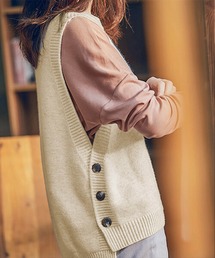 ニットベスト トップス レディース スリット ボタン トップス Uネック Vネック プルオーバー 無地 可愛い きれいめ 20代 30代 40代 温かい あったかい 柔らかい 体型カバー シンプル 厚手