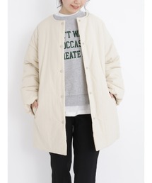 Samansa Mos2 blue | ステッチレス中綿ジャケット(ノーカラージャケット)