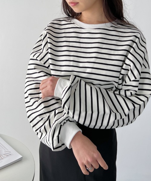 CLEA(クレア)の「ボーダールーズプルオーバートップス(Tシャツ/カットソー・レディース・ブラック系その他/ブラック/ホワイト系その他/ベージュ・FREE)」の10枚目の写真
