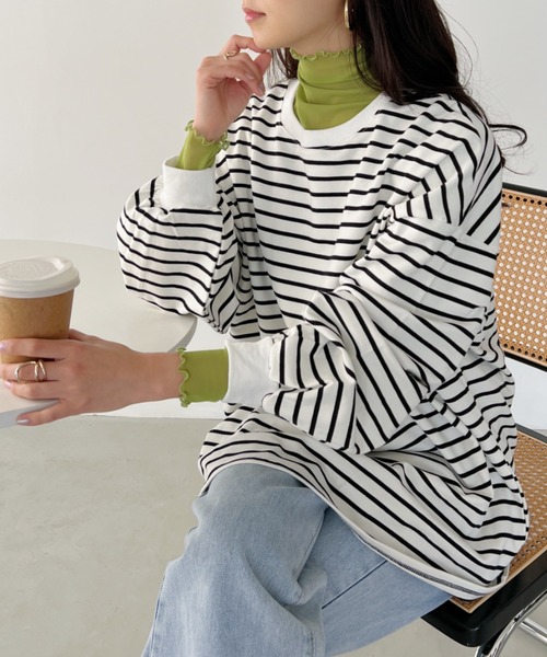 CLEA(クレア)の「ボーダールーズプルオーバートップス(Tシャツ/カットソー・レディース・ブラック系その他/ブラック/ホワイト系その他/ベージュ・FREE)」の15枚目の写真