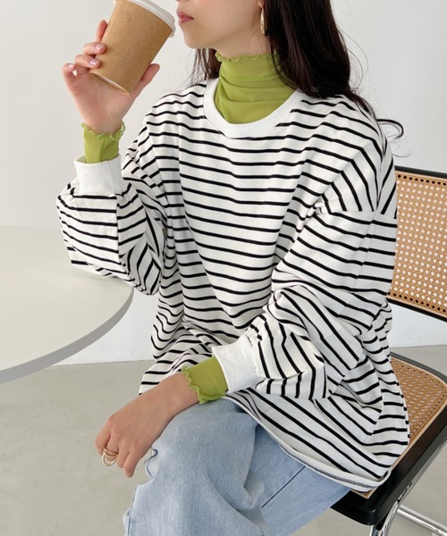 CLEA(クレア)の「ボーダールーズプルオーバートップス(Tシャツ/カットソー・レディース・ブラック系その他/ブラック/ホワイト系その他/ベージュ・FREE)」の13枚目の写真