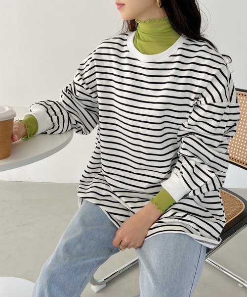 CLEA(クレア)の「ボーダールーズプルオーバートップス(Tシャツ/カットソー・レディース・ブラック系その他/ブラック/ホワイト系その他/ベージュ・FREE)」の14枚目の写真