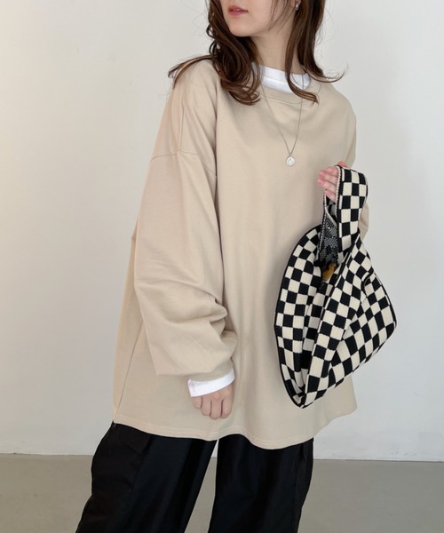 CLEA(クレア)の「ボーダールーズプルオーバートップス(Tシャツ/カットソー・レディース・ブラック系その他/ブラック/ホワイト系その他/ベージュ・FREE)」の6枚目の写真