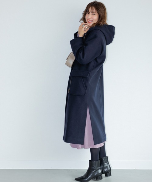 Jayro（ジャイロ）の「ジャージメルトンフードロングコート（ダッフルコート・レディース・ネイビー/ブラウン系その他2/ベージュ系その他・M）」の5枚目の写真