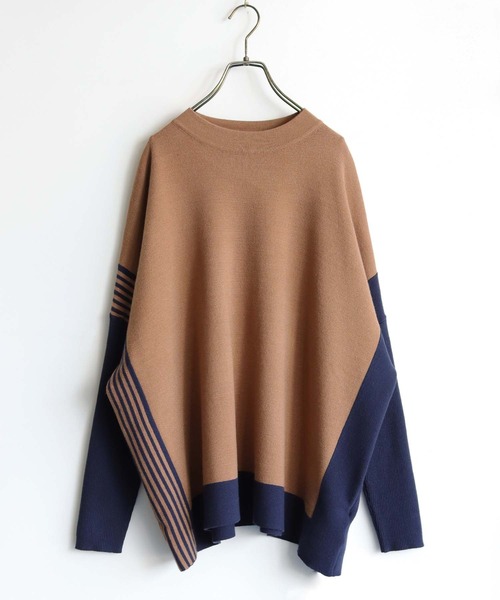 vingtrois（バントロア）の「【Vingtrois】クルーネックボーダーポンチョニット（ニット/セーター・レディース・グリーン/モカ/ホワイト×ブラック/ブラック×ホワイト・M）」の7枚目の写真