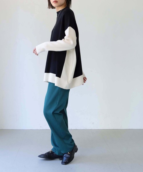 vingtrois（バントロア）の「【Vingtrois】クルーネックボーダーポンチョニット（ニット/セーター・レディース・グリーン/モカ/ホワイト×ブラック/ブラック×ホワイト・M）」の21枚目の写真