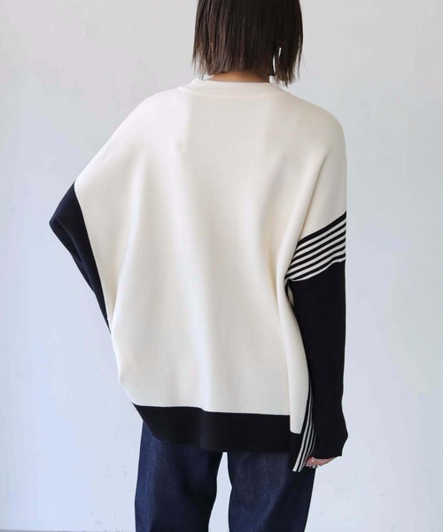 vingtrois（バントロア）の「【Vingtrois】クルーネックボーダーポンチョニット（ニット/セーター・レディース・グリーン/モカ/ホワイト×ブラック/ブラック×ホワイト・M）」の11枚目の写真