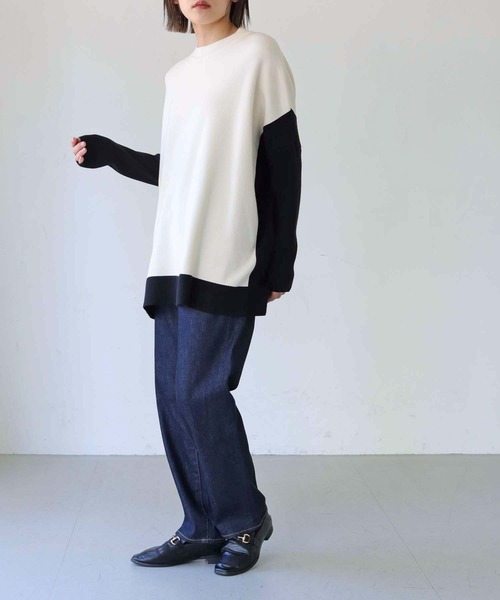 vingtrois（バントロア）の「【Vingtrois】クルーネックボーダーポンチョニット（ニット/セーター・レディース・グリーン/モカ/ホワイト×ブラック/ブラック×ホワイト・M）」の13枚目の写真