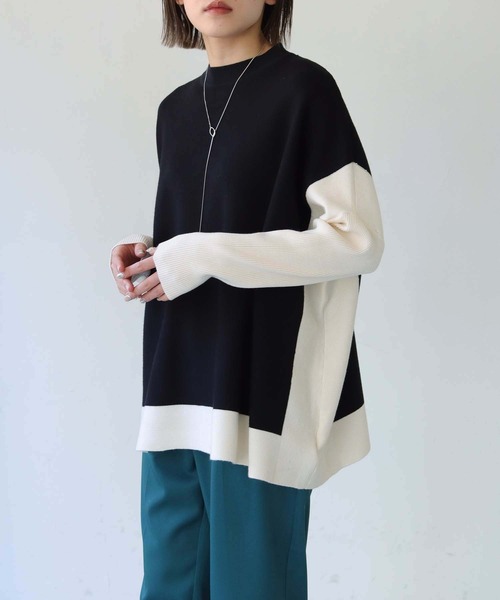 vingtrois（バントロア）の「【Vingtrois】クルーネックボーダーポンチョニット（ニット/セーター・レディース・グリーン/モカ/ホワイト×ブラック/ブラック×ホワイト・M）」の16枚目の写真