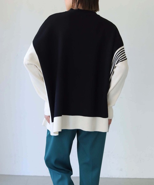 vingtrois（バントロア）の「【Vingtrois】クルーネックボーダーポンチョニット（ニット/セーター・レディース・グリーン/モカ/ホワイト×ブラック/ブラック×ホワイト・M）」の17枚目の写真