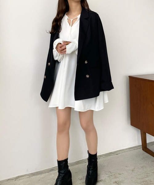 callautia（カラウティア）の「薄手ダブルテーラードジャケット（テーラードジャケット・レディース・ライトベージュ/ブラック/ブラウン/ダークグレー/ライトグレー・SMALL/MEDIUM/LARGE/X-LARGE）」の11枚目の写真