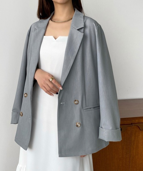 callautia（カラウティア）の「薄手ダブルテーラードジャケット（テーラードジャケット・レディース・ライトベージュ/ブラック/ブラウン/ダークグレー/ライトグレー・SMALL/MEDIUM/LARGE/X-LARGE）」の20枚目の写真