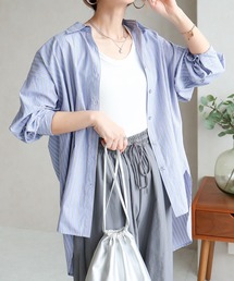 Social GIRL | 2WAYオープンスリーブストライプシャツ(シャツ/ブラウス)