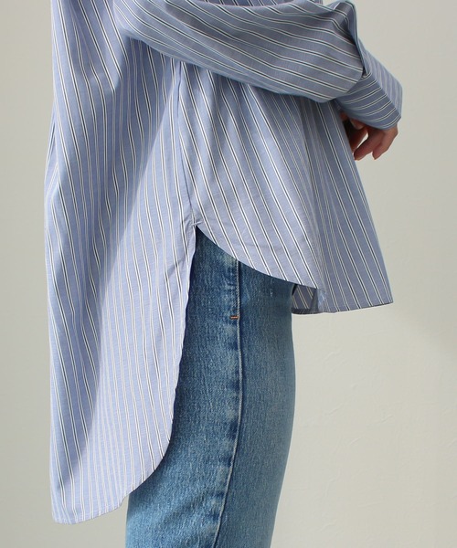 Social GIRL(ソーシャルガール)の「2WAYオープンスリーブストライプシャツ(シャツ/ブラウス・レディース・ネイビー/ピンク・M)」の5枚目の写真