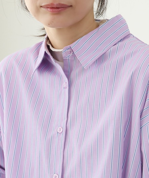 Social GIRL(ソーシャルガール)の「2WAYオープンスリーブストライプシャツ(シャツ/ブラウス・レディース・ネイビー/ピンク・M)」の7枚目の写真