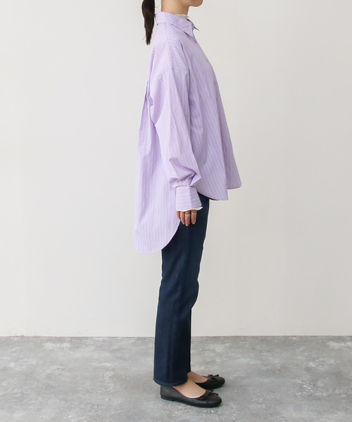 Social GIRL(ソーシャルガール)の「2WAYオープンスリーブストライプシャツ(シャツ/ブラウス・レディース・ネイビー/ピンク・M)」の9枚目の写真