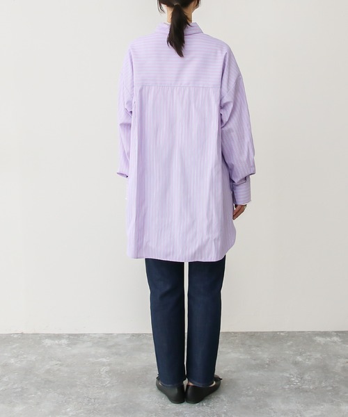 Social GIRL(ソーシャルガール)の「2WAYオープンスリーブストライプシャツ(シャツ/ブラウス・レディース・ネイビー/ピンク・M)」の6枚目の写真