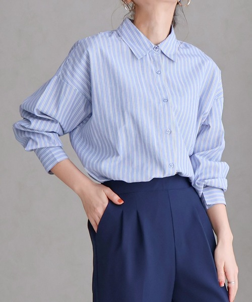 Social GIRL(ソーシャルガール)の「2WAYオープンスリーブストライプシャツ(シャツ/ブラウス・レディース・ネイビー/ピンク・M)」の16枚目の写真