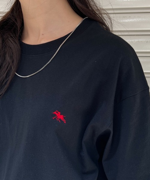 POLOCHAMPS(ポロチャンプス)の「【POLOCHAMPS/ポロチャンプス】 別注 ワンポイント刺繍 クルーネック半袖Tシャツ オーバーサイズ(Tシャツ/カットソー・レディース・ダークグリーン/ブラック/ネイビー/ベージュ/ホワイト/ライトグレー・M/L/XL)」の10枚目の写真