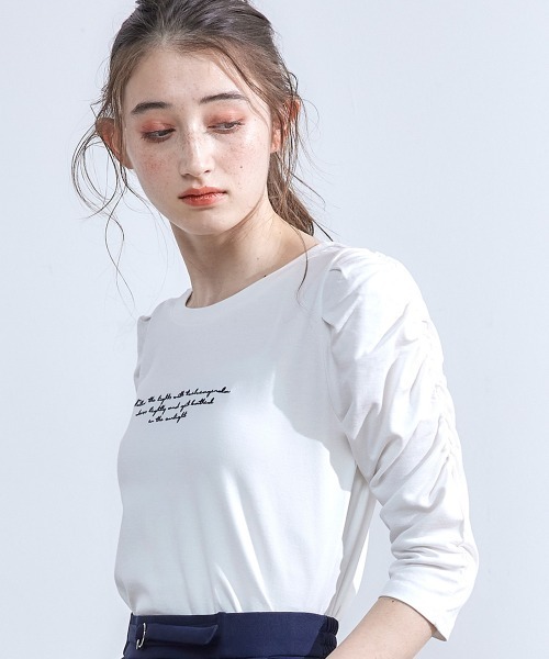 12Twelve Agenda（トゥエルブ　アジェンダ）の「肩ギャザー７分袖ロゴTシャツ（Tシャツ/カットソー・レディース・ホワイト系その他/オフホワイト・M）」の12枚目の写真