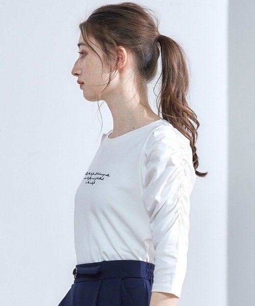12Twelve Agenda（トゥエルブ　アジェンダ）の「肩ギャザー７分袖ロゴTシャツ（Tシャツ/カットソー・レディース・ホワイト系その他/オフホワイト・M）」の11枚目の写真