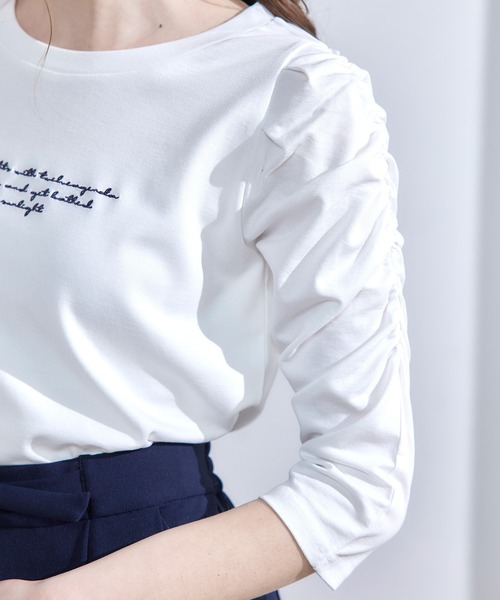 12Twelve Agenda（トゥエルブ　アジェンダ）の「肩ギャザー７分袖ロゴTシャツ（Tシャツ/カットソー・レディース・ホワイト系その他/オフホワイト・M）」の10枚目の写真