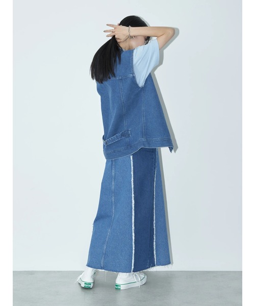 Lee（リー）の「Lee×e.m.a.e 切替ﾃﾞﾆﾑｽｶｰﾄ（デニムスカート・レディース・インディゴブルー・S/M）」の4枚目の写真