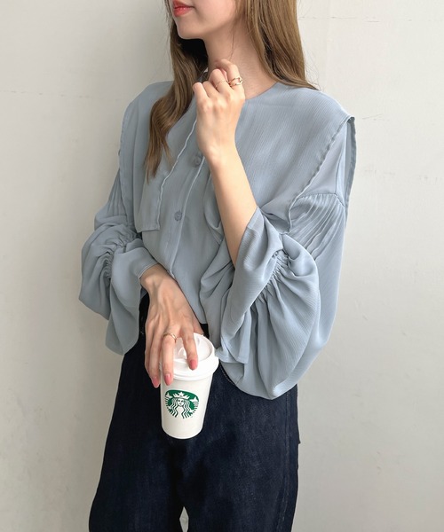 Futier land(フューティアランド)の「【EASY CARE】シアービッグカラーブラウス(シャツ/ブラウス・レディース・ライトピンク/ネイビー/ホワイト/ライトブルー・FREE)」の14枚目の写真
