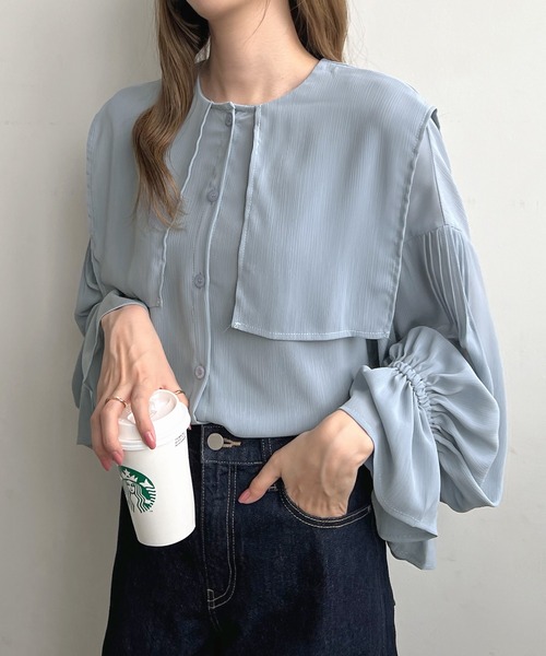 Futier land(フューティアランド)の「【EASY CARE】シアービッグカラーブラウス(シャツ/ブラウス・レディース・ライトピンク/ネイビー/ホワイト/ライトブルー・FREE)」の8枚目の写真