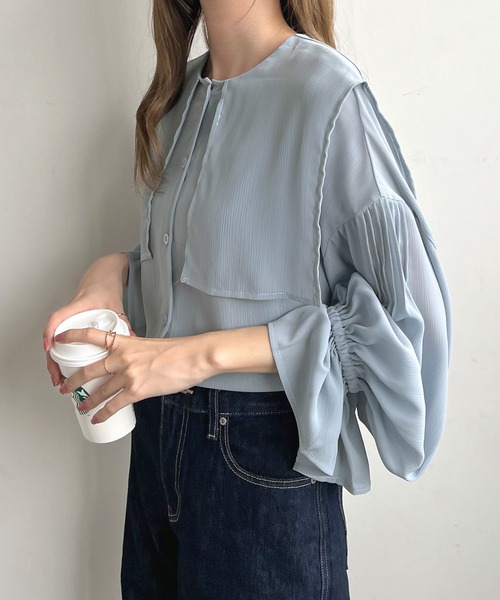 Futier land(フューティアランド)の「【EASY CARE】シアービッグカラーブラウス(シャツ/ブラウス・レディース・ライトピンク/ネイビー/ホワイト/ライトブルー・FREE)」の15枚目の写真