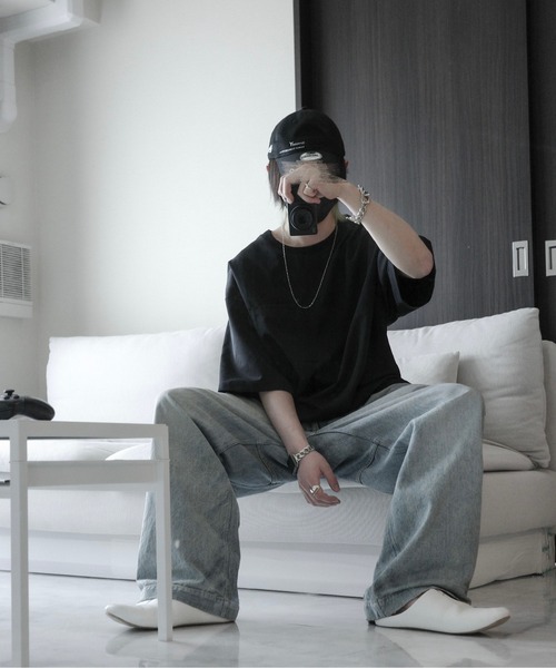 KUUUPY(クーピー)の「Fuhaku Oversized T-Shirt - 布帛オーバーサイズTシャツ(Tシャツ/カットソー・メンズ・ダークブルー/ブラック/グレー・SMALL/MEDIUM/LARGE)」の8枚目の写真