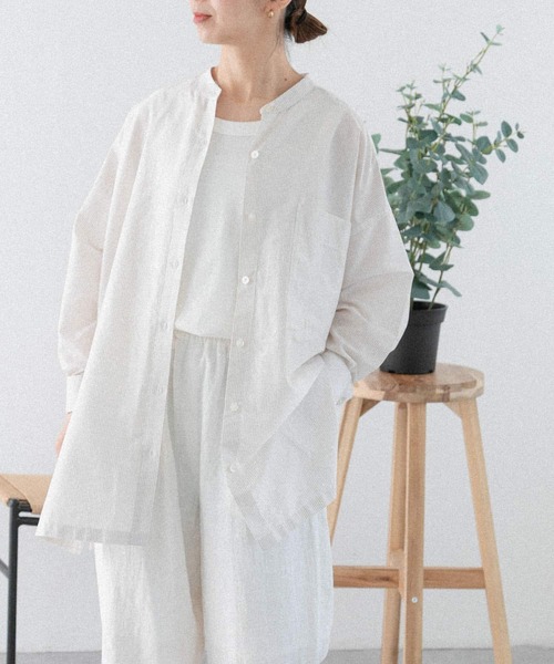 FORK&SPOON（フォークアンドスプーン）の「FORK&SPOON　ストライプアウトフィットシャツ（シャツ/ブラウス・レディース・アイボリー/ブルー・1）」の9枚目の写真