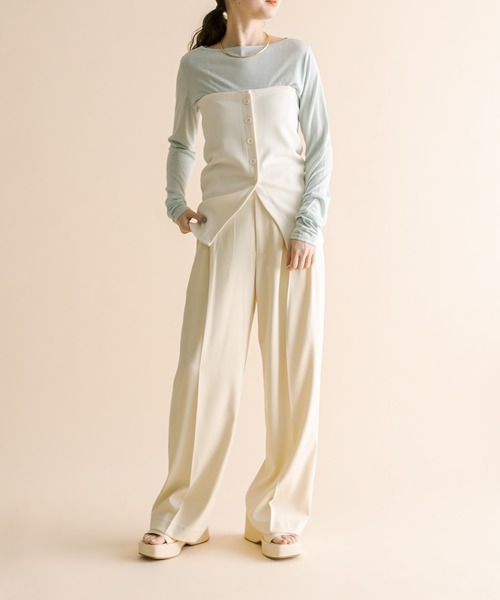 mystic（ミスティック）の「[mline]スラックスタックパンツ（スラックス・レディース・グリーン/ブラック/オフホワイト・1/2）」の4枚目の写真