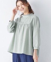 サークル刺しゅうフリル衿ブラウス