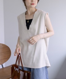 PUAL CE CIN | 【Du noir】麻混フリンジ深Vベスト(ベスト)