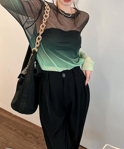deux amour（ドゥーザムール）の「グラデーションシアートップス（Tシャツ/カットソー・レディース・グリーン・FREE）」の4枚目の写真