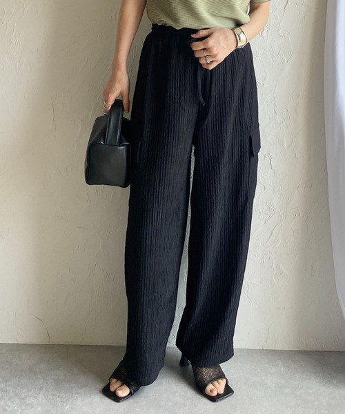 She's Closet(シーズクローゼット)の「ハイウエスト楊柳プリーツストレートワイドカーゴパンツ(その他パンツ・レディース・ブラック/グリーン/ベージュ・FREE)」の1枚目の写真