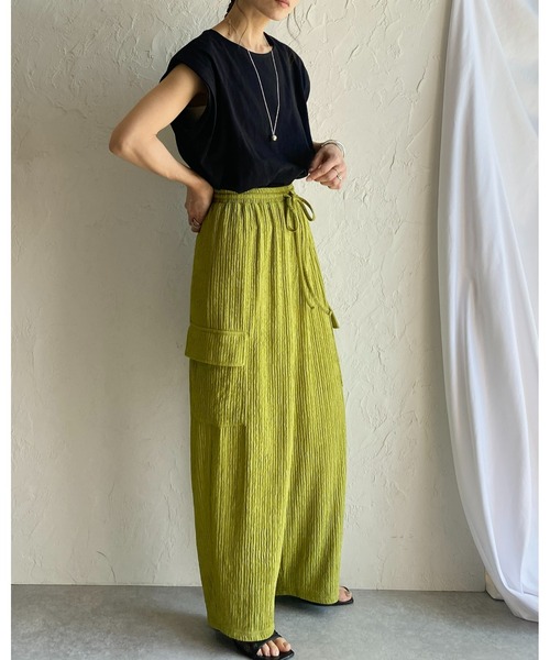 She's Closet(シーズクローゼット)の「ハイウエスト楊柳プリーツストレートワイドカーゴパンツ(その他パンツ・レディース・ブラック/グリーン/ベージュ・FREE)」の5枚目の写真