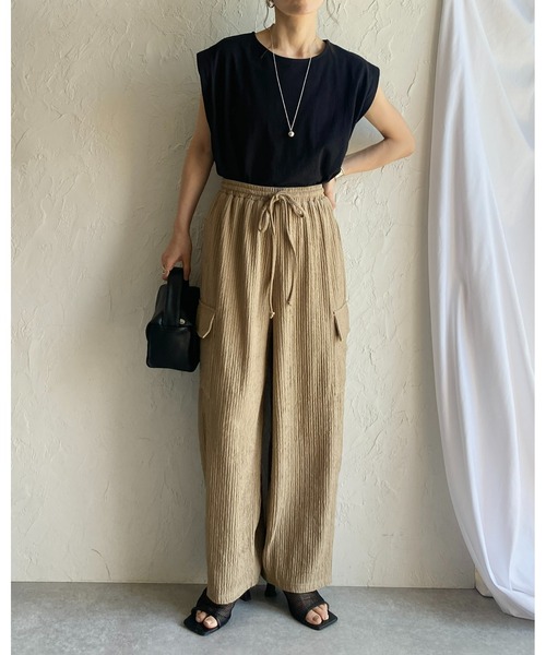 She's Closet(シーズクローゼット)の「ハイウエスト楊柳プリーツストレートワイドカーゴパンツ(その他パンツ・レディース・ブラック/グリーン/ベージュ・FREE)」の7枚目の写真