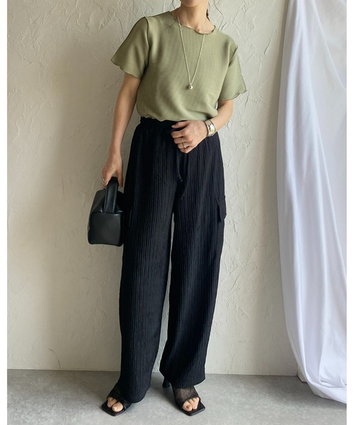 She's Closet(シーズクローゼット)の「ハイウエスト楊柳プリーツストレートワイドカーゴパンツ(その他パンツ・レディース・ブラック/グリーン/ベージュ・FREE)」の9枚目の写真