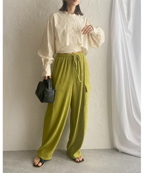 She's Closet(シーズクローゼット)の「ハイウエスト楊柳プリーツストレートワイドカーゴパンツ(その他パンツ・レディース・ブラック/グリーン/ベージュ・FREE)」の11枚目の写真