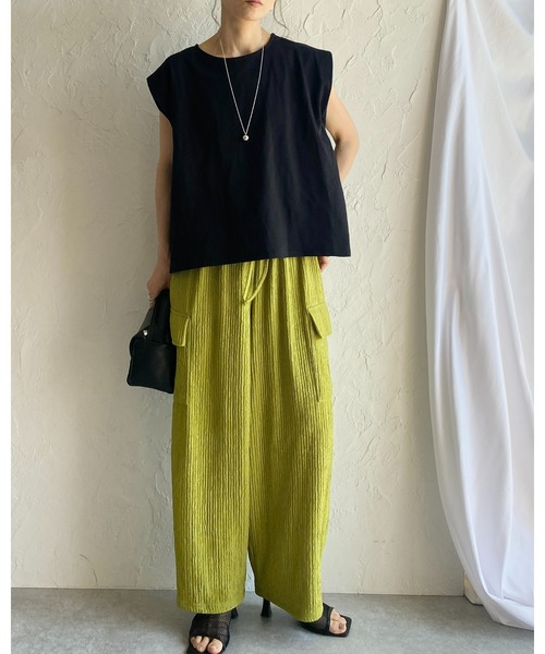 She's Closet(シーズクローゼット)の「ハイウエスト楊柳プリーツストレートワイドカーゴパンツ(その他パンツ・レディース・ブラック/グリーン/ベージュ・FREE)」の13枚目の写真