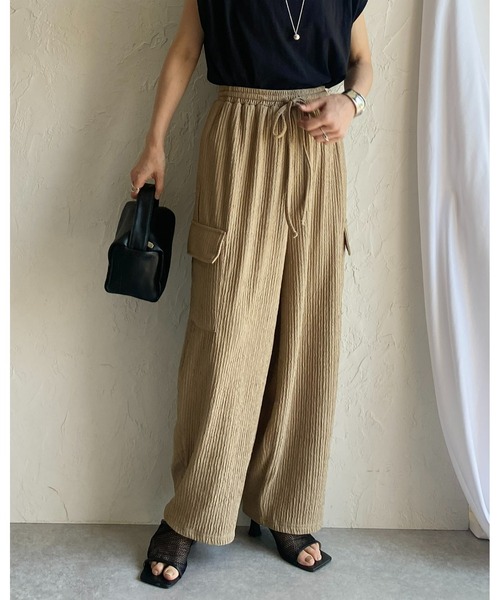 She's Closet(シーズクローゼット)の「ハイウエスト楊柳プリーツストレートワイドカーゴパンツ(その他パンツ・レディース・ブラック/グリーン/ベージュ・FREE)」の14枚目の写真