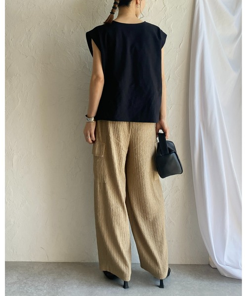 She's Closet(シーズクローゼット)の「ハイウエスト楊柳プリーツストレートワイドカーゴパンツ(その他パンツ・レディース・ブラック/グリーン/ベージュ・FREE)」の15枚目の写真