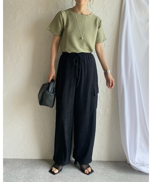 She's Closet(シーズクローゼット)の「ハイウエスト楊柳プリーツストレートワイドカーゴパンツ(その他パンツ・レディース・ブラック/グリーン/ベージュ・FREE)」の19枚目の写真